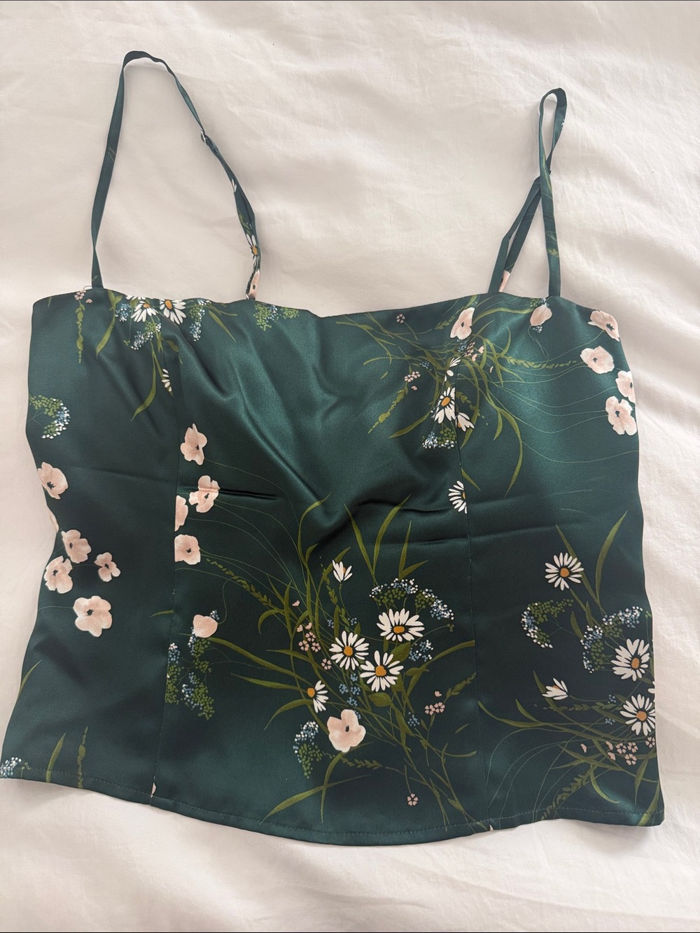 Reformation Dark Green Floral Satin Cami